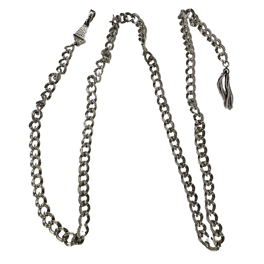 Robert  Zentall Necklace Tassel 1970s Vintage Silver Tone Textured Links Signed